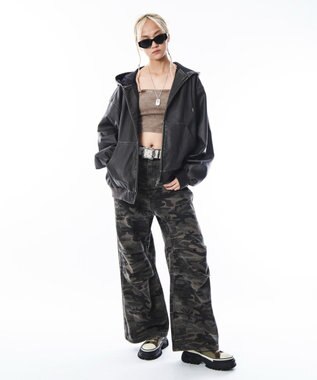 WEGO 【ユニセックス着用ITEM】PUフードブルゾン ブラウン