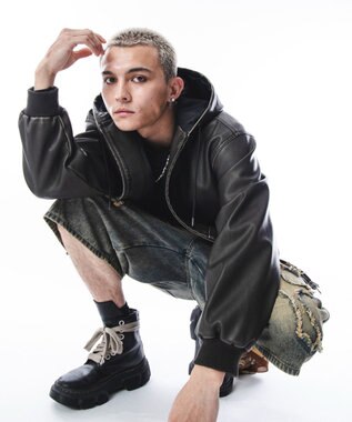 WEGO 【ユニセックス着用ITEM】PUフードブルゾン ブラウン