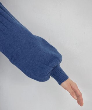 Tiaclasse 【洗える】パフスリーブリブ編みニットワンピース ブルー