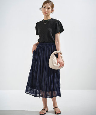 組曲 L 【WEB限定】ストレッチジャガード クロップドＴシャツ ブラック系