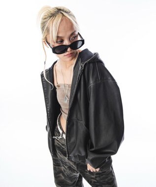 WEGO 【ユニセックス着用ITEM】PUフードブルゾン ブラウン