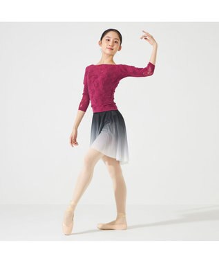 Chacott 【ノーソーイングニット】シアーレースボートネックトップ ガーネット