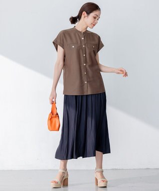 組曲 【洗える・涼感】シアーボイルバンドカラー ブラウス ダークブラウン系