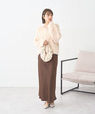 earth music&ecology クルーネックシャギーカーディガン ライトベージュ