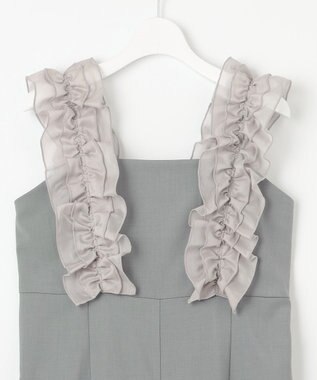 Feroux 【洗える】フリルショルダー サロペット ライトグレー系