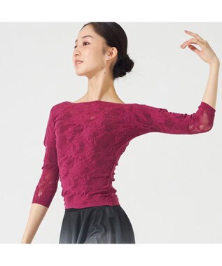 Chacott 【ノーソーイングニット】シアーレースボートネックトップ ガーネット