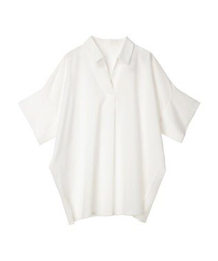 Green Parks 綿麻混スキッパーシャツ Off White