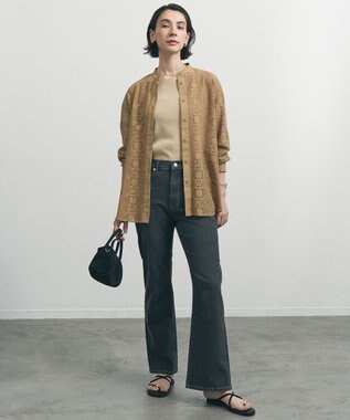 UNFILO ブロックレース バンドカラーシャツ キャメル