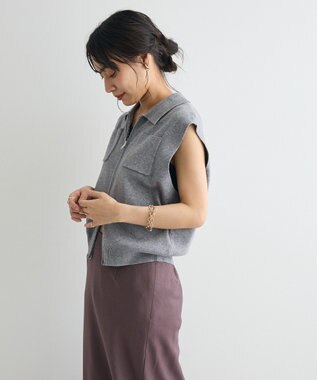 CRAFT STANDARD BOUTIQUE 衿付きジップベスト Gray Mixture