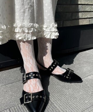 WEGO ハトメベルトポインテッドシューズ ブラック