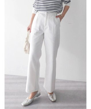 Green Parks ストレートタックデニムパンツ White