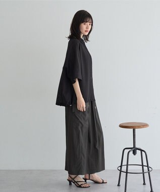 YECCA VECCA 　裾ドロストメッシュシャツ Black