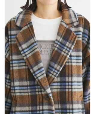 Green Parks ・ＥＬＥＮＣＡＲＥ　ＤＵＥ　シャギーチェックミドルコート Brown