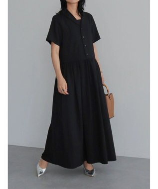 Green Parks ローウエスト切替開襟シャツワンピース Black