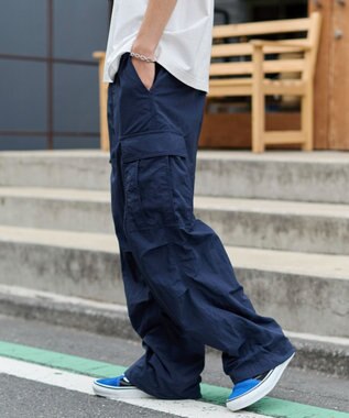 WEGO 【ウエストゴム/MLサイズ展開】ナイロンイージーカーゴパンツ ネイビー