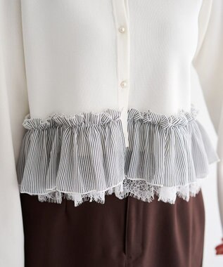 YECCA VECCA レースレイヤードラッフルカーディガン Off White