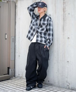 WEGO 【ユニセックス着用ITEM/MLサイズ展開】オンブレチェックシャツジャケット ブラックチェック1