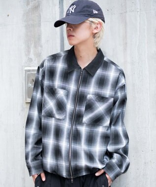 WEGO 【ユニセックス着用ITEM/MLサイズ展開】オンブレチェックシャツジャケット ブラックチェック1