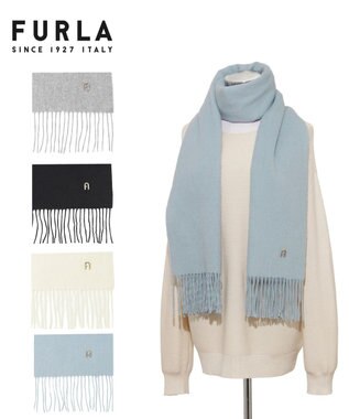 MOONBAT FURLA(フルラ）【WEB限定】ウール100％ アーチロゴ 無地ストール 190cm×60cm ペールスカイ