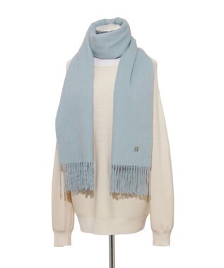 MOONBAT FURLA(フルラ）【WEB限定】ウール100％ アーチロゴ 無地ストール 190cm×60cm ペールスカイ