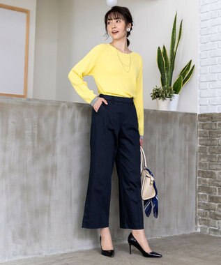 Tiaclasse L 【新色追加・洗える】配色スリットニット イエロー