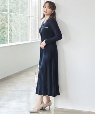 ANY SIS S 【洗える】バイカラーデザインニット ワンピース ネイビー×ベージュ