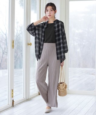 Tiaclasse ウェーブプリーツパンツ グレージュ