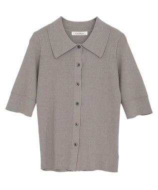 Green Parks ポロ襟5分袖リブニット Gray Beige