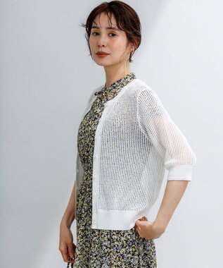 組曲 【前後着用可】メッシュニット 七分袖カーディガン オフ系