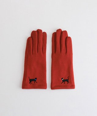 ORuKuBET おさんぽねこ刺繍ジャージグローブ(WOMEN)【タッチパネル対応】 レッド