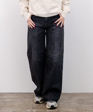 caqu modern baggy ワイドシルエットデニムパンツ USED WASH black 1year
