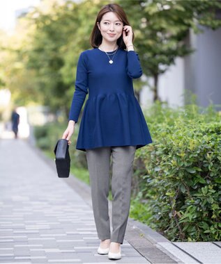 23区 S 【Sサイズ限定】ヴィスコースストレッチ ペプラムデザイン ニット ダルブルー系