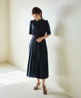 #Newans 〈花乃まりあさんコラボ〉ワイドプリーツワンピース ネイビー