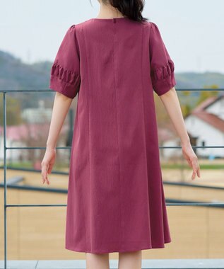 Tiaclasse 【選べる着丈・新色追加】ギャザーランタンスリーブワンピース 膝丈プラム