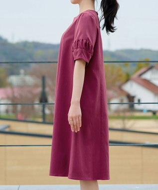 Tiaclasse 【選べる着丈・新色追加】ギャザーランタンスリーブワンピース 膝丈プラム