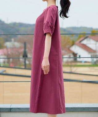 Tiaclasse 【選べる着丈・新色追加】ギャザーランタンスリーブワンピース ミモレ丈プラム