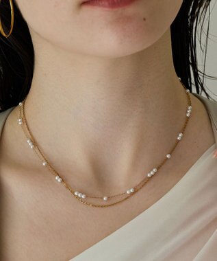 Phoebe 〈金属アレルギー対応〉レイヤードステーションパールネックレス　ゴールド　ステンレス