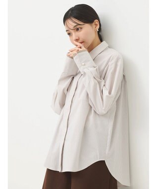 earth music&ecology パールボタンシャツ Stripe Beige