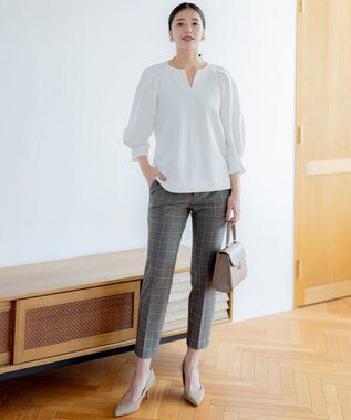 組曲 L 【洗える・WEB限定】2WAYウォームストレッチ テーパードパンツ ベージュ系3