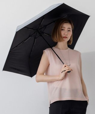 23区 【晴雨兼用/UVカット】ボーダーチェーン柄 折り畳み傘 ライトグレー系