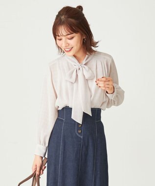 ANY SIS 【美人百花11月号掲載】シャドーチェックボウタイ ブラウス ローズグレー