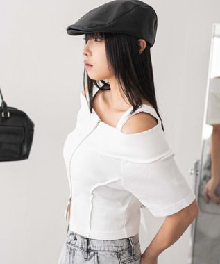 WEGO オフショルWジップトップス ホワイト