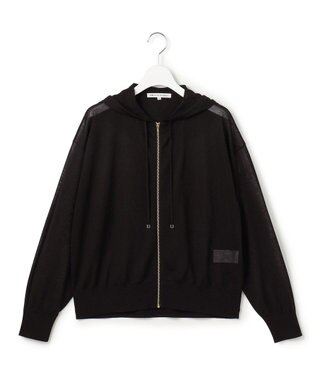 23区 【先行予約】シャイニーシアーニット ジップアップ パーカー ブラック系