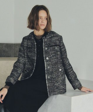 YECCA VECCA ノーカラーツイードジャケット Black