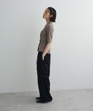 Green Parks ポロ襟5分袖リブニット Gray Beige