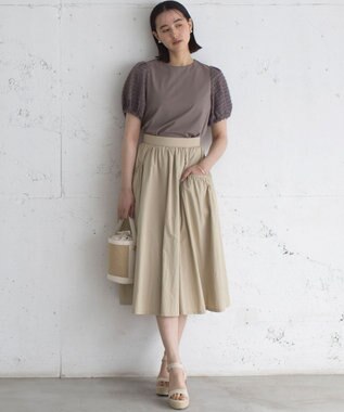 組曲 S 華感コンビネーションスリーブ カットソー モカグレー系