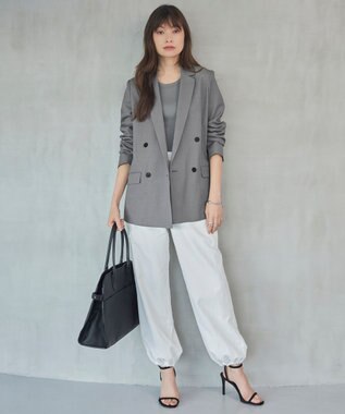 ICB 【接触冷感・UVケア・撥水・洗える】 LooseWeave ダブルブレストジャケット モスグレー系