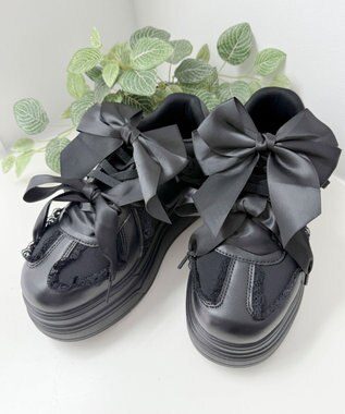 WEGO ダブルリボンフリルスニーカー ブラック