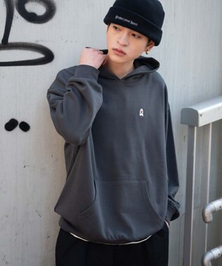 WEGO 【ユニセックス着用ITEM/SMLサイズ展開/裏起毛】ワンポイント刺繍プルパーカー スミクロ