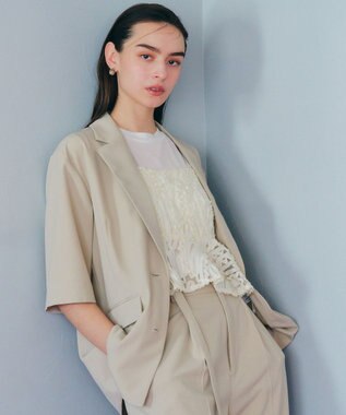 YECCA VECCA クルーネック5分袖シアートップス Off White